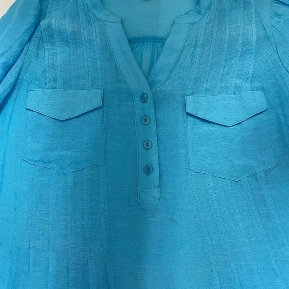 Valerie Stivens Turquoise blouse top pleated lose fit size 1X women - Picture 4 of 6